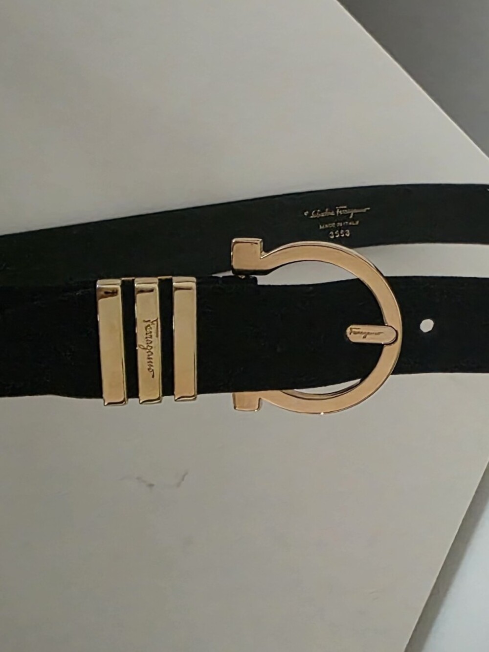 PRISTINE Ferragamo Black Suede Belt Gold Buckle XS - Small Waist 27" To 29"